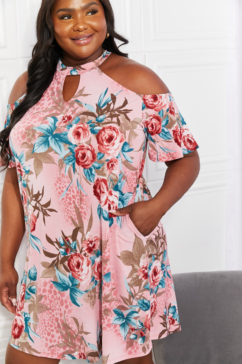 Fresh-Cut Flowers Cold-Shoulder Dress - ThingsWeUseAndLove 