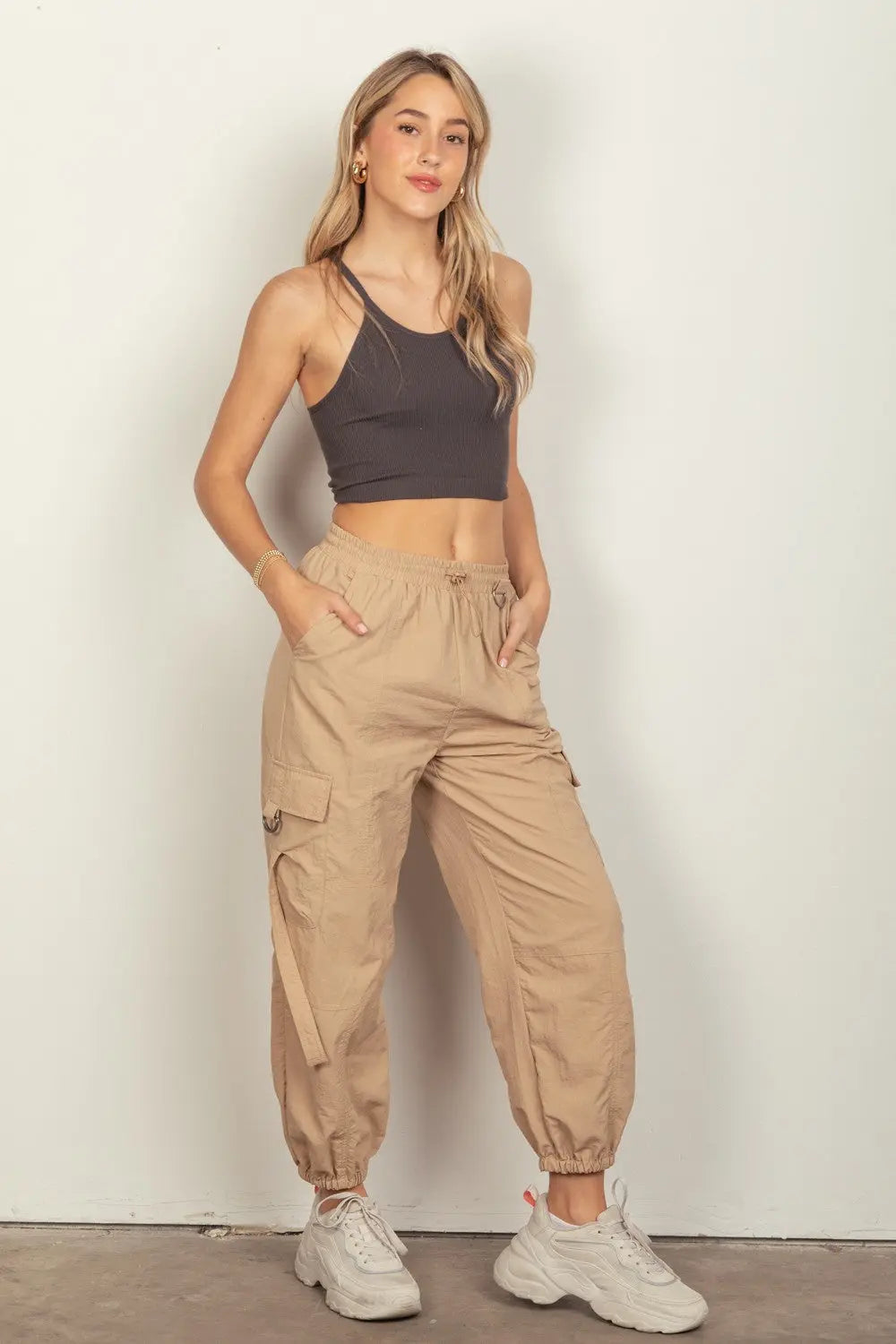 Birdie Elastic Waist Woven Cargo Pants - ThingsWeUseAndLove 