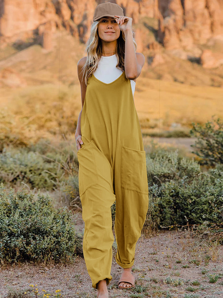 Ashley Size Inclusive Sleeveless V-Neck Pocketed Jumpsuit - ThingsWeUseAndLove Yellow-3XL