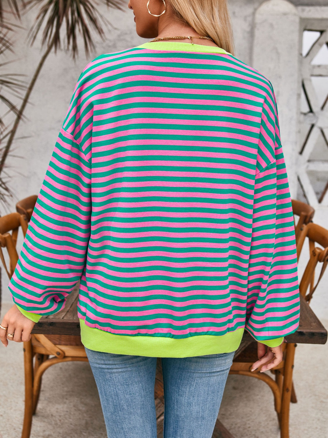 Aviana Contrast Striped Long Sleeve Sweatshirt - ThingsWeUseAndLove 