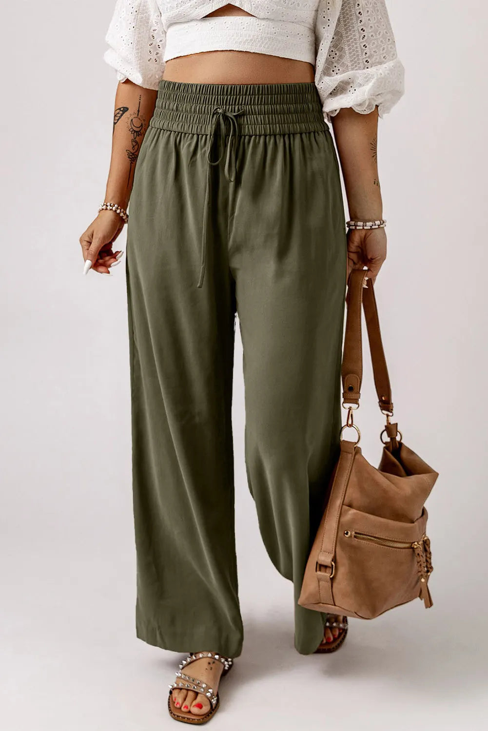 Lisa  High Waist Wide Leg Pants - ThingsWeUseAndLove Army-Green-XL