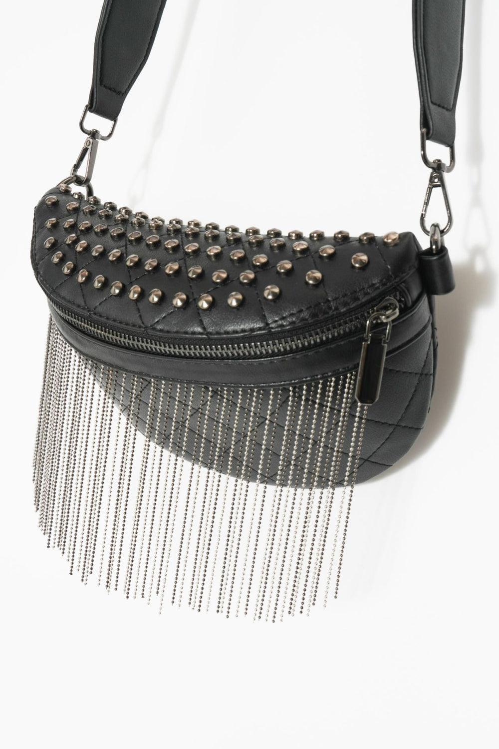 PU Leather Studded Fringed Sling Bag