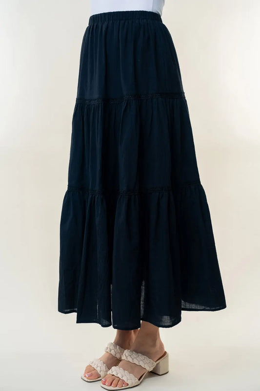 High Waisted Tiered Maxi Skirt - ThingsWeUseAndLove Black-XL