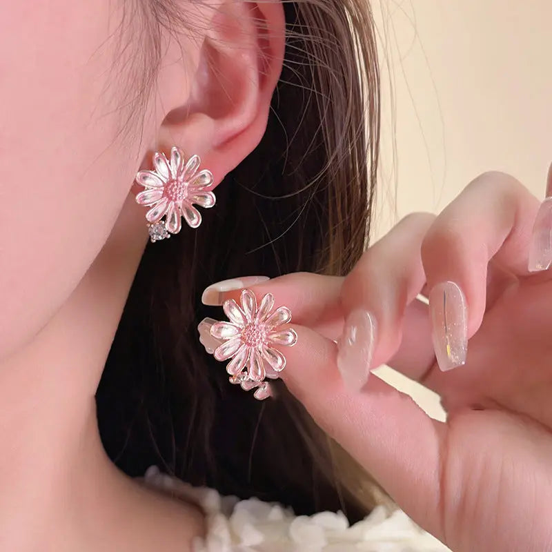 Alloy Drip Oil Flower Stud Earrings - ThingsWeUseAndLove 