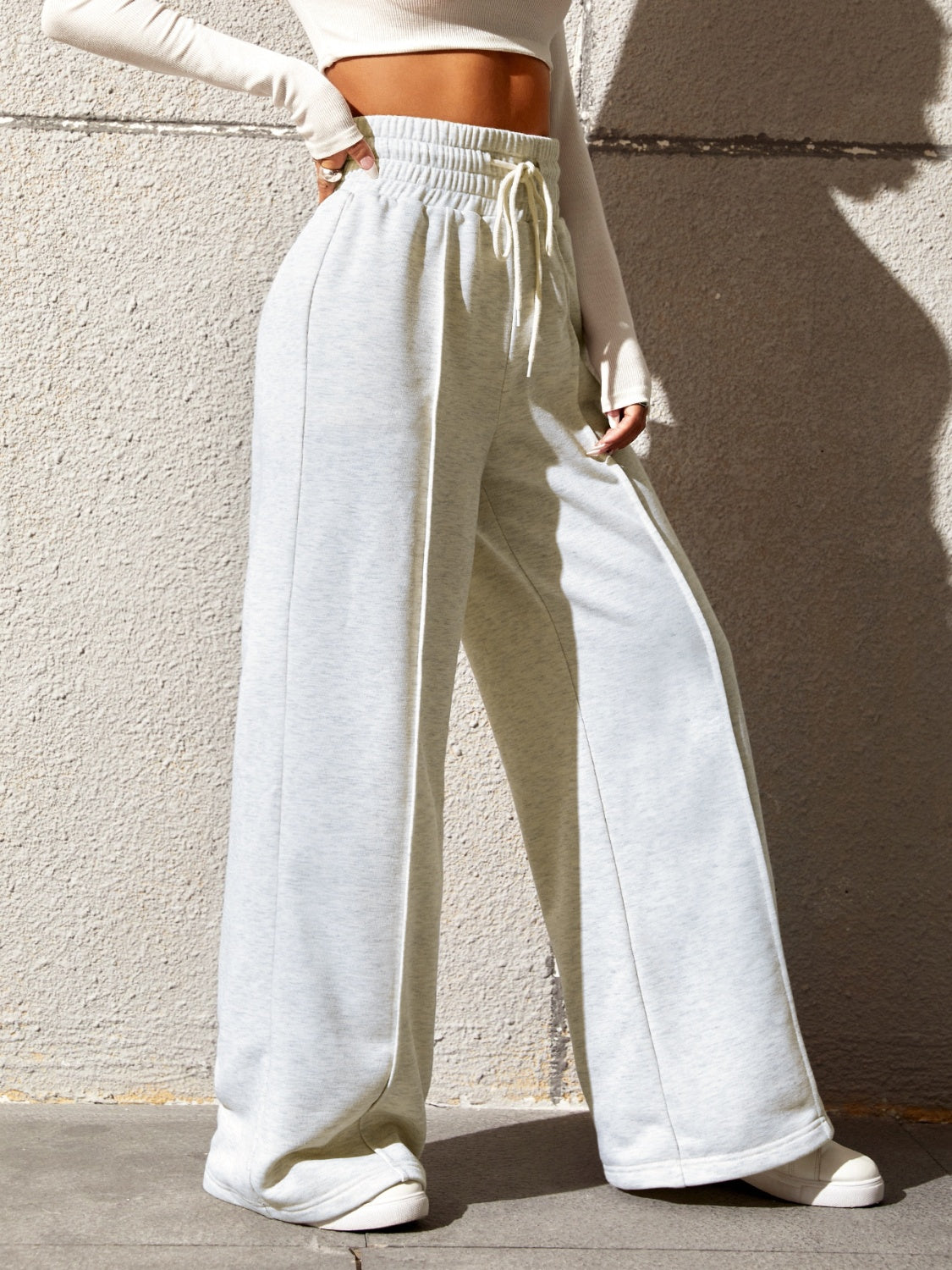 Drawstring Elastic Waist Wide Leg Pants