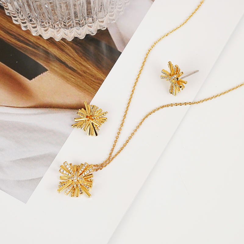 Starburst Gold-Plated Earrings and Necklace Set - ThingsWeUseAndLove 