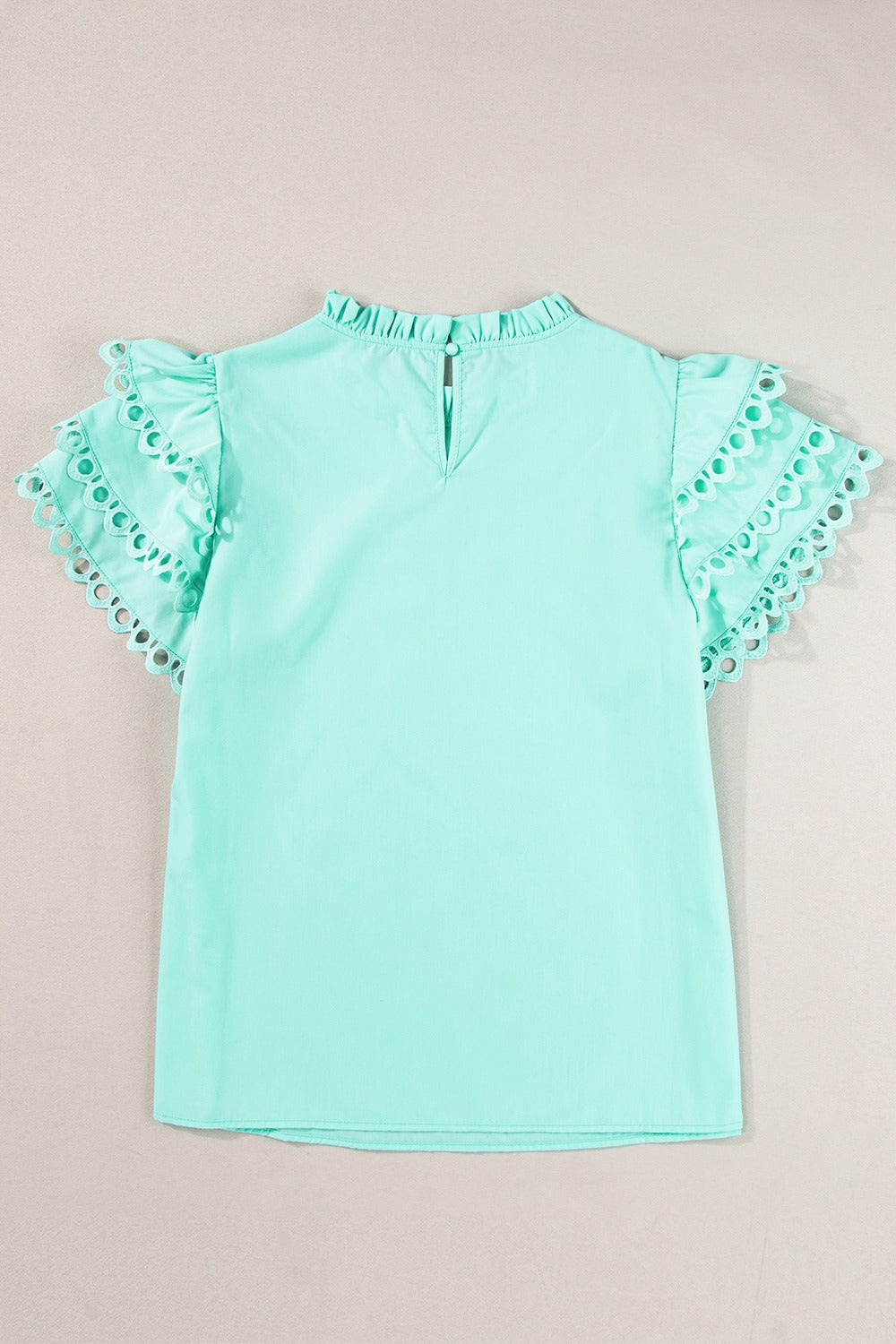 Ruffled Eyelet Round Neck Cap Sleeve Blouse - ThingsWeUseAndLove 