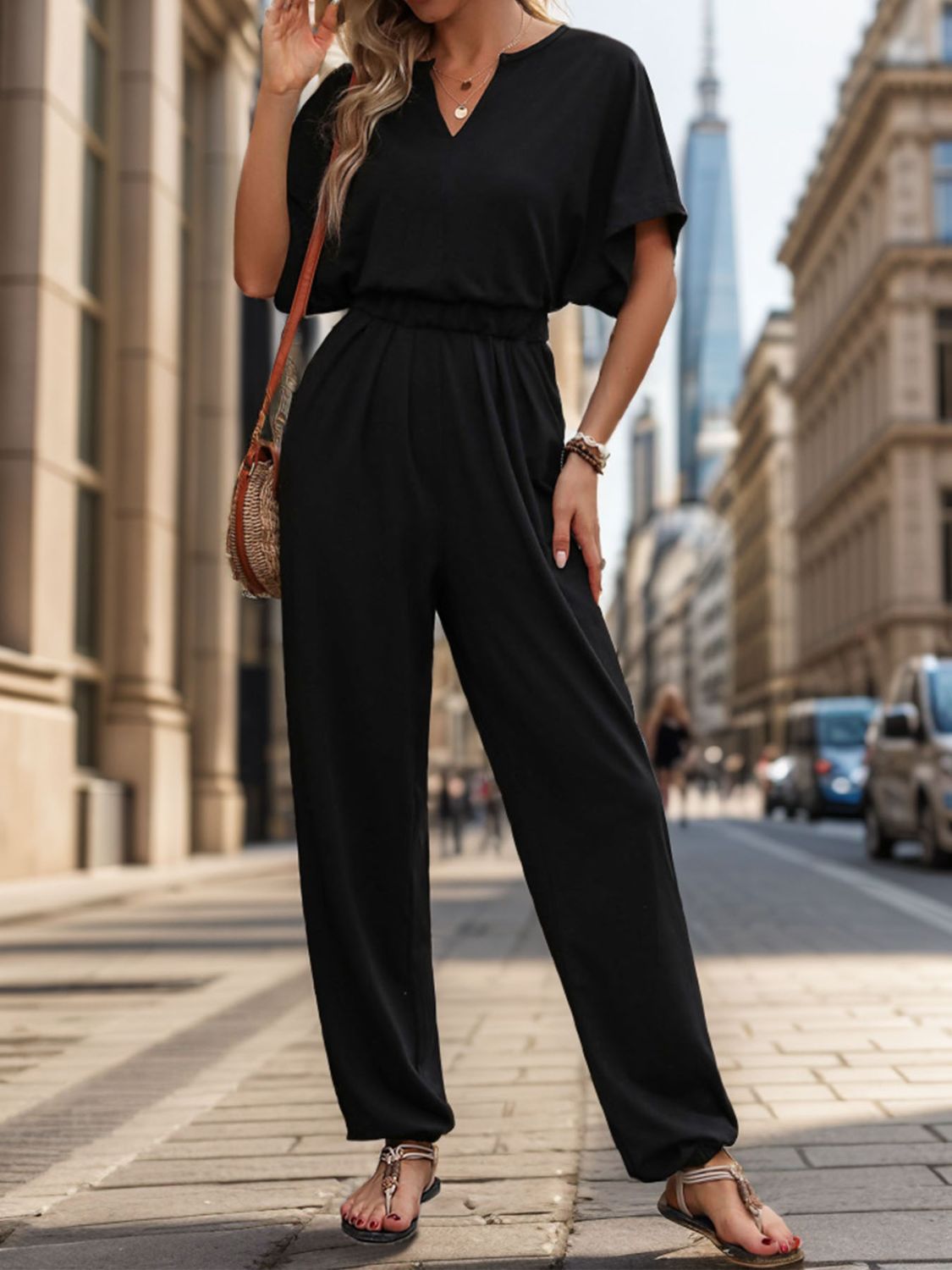 Meredith Half Sleeve Straight Jumpsuit - ThingsWeUseAndLove 