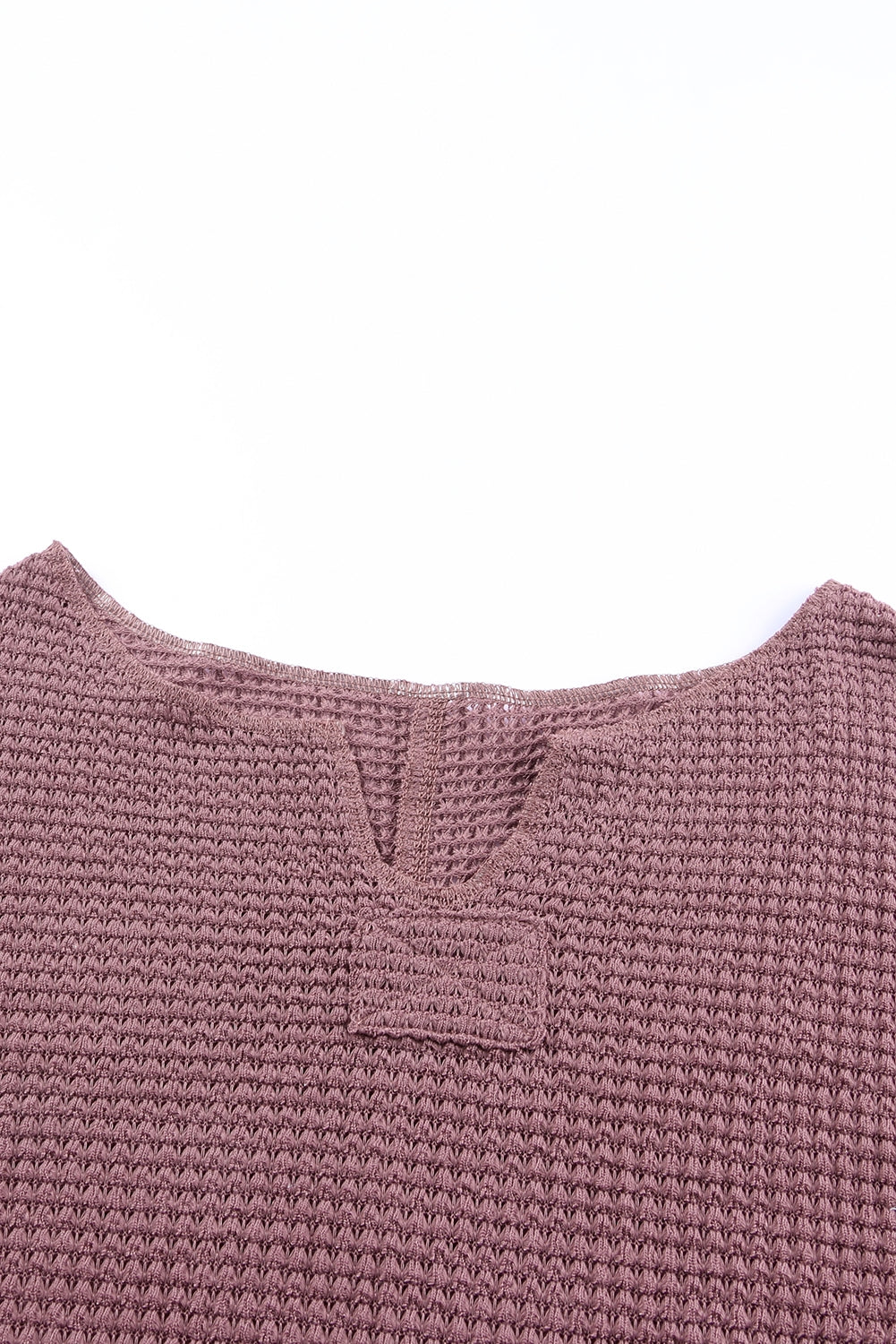 Split V Neck Drop Shoulder Waffle Knit Long Sleeve Top - ThingsWeUseAndLove 