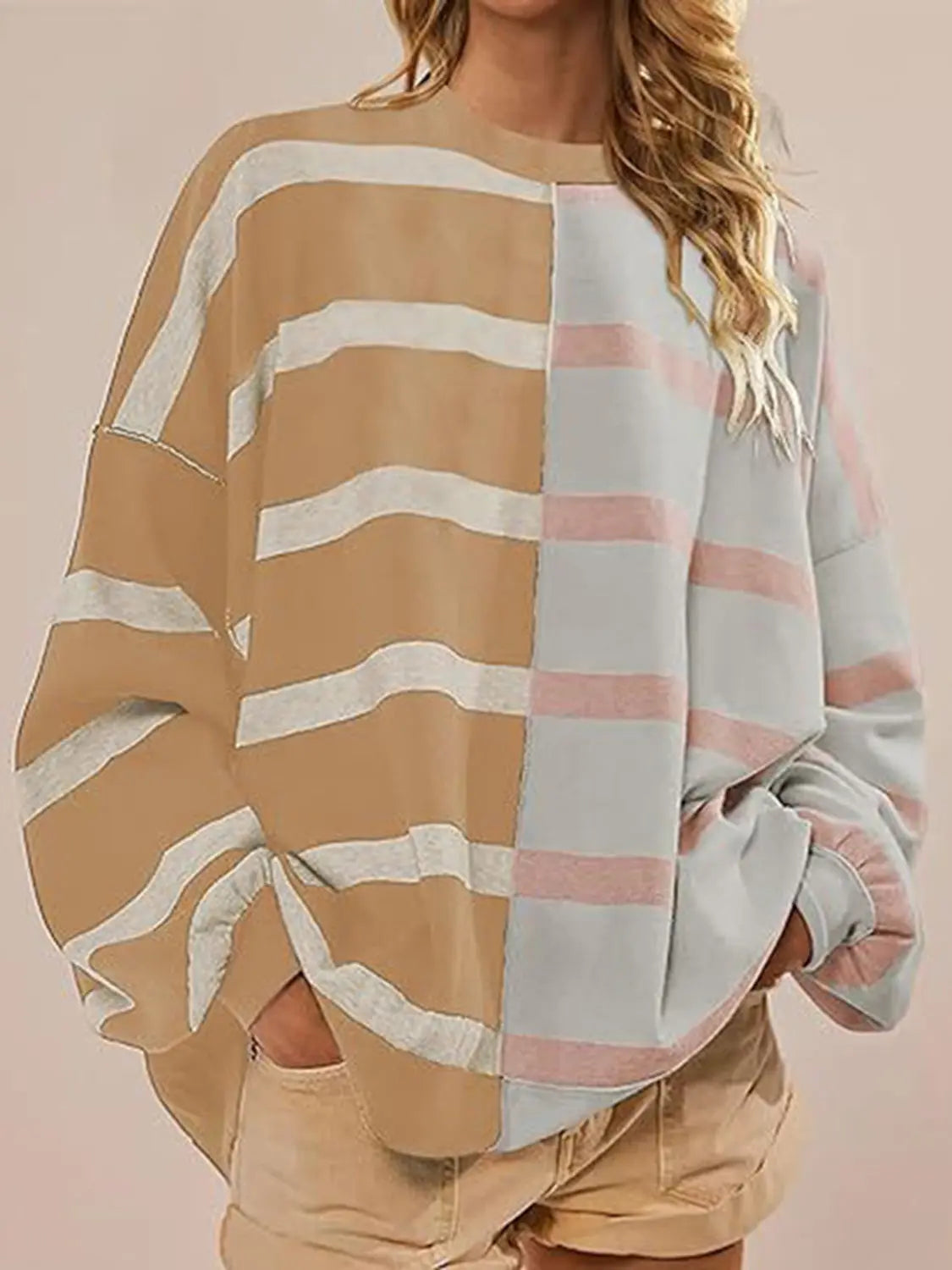 Long Sleeve Striped Round Neck Sweater - ThingsWeUseAndLove 