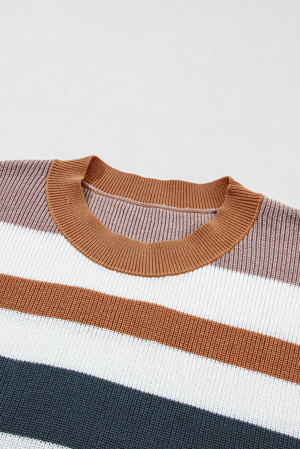 Camel Striped Colorblock Knit Short Sleeve T-shirt - ThingsWeUseAndLove 