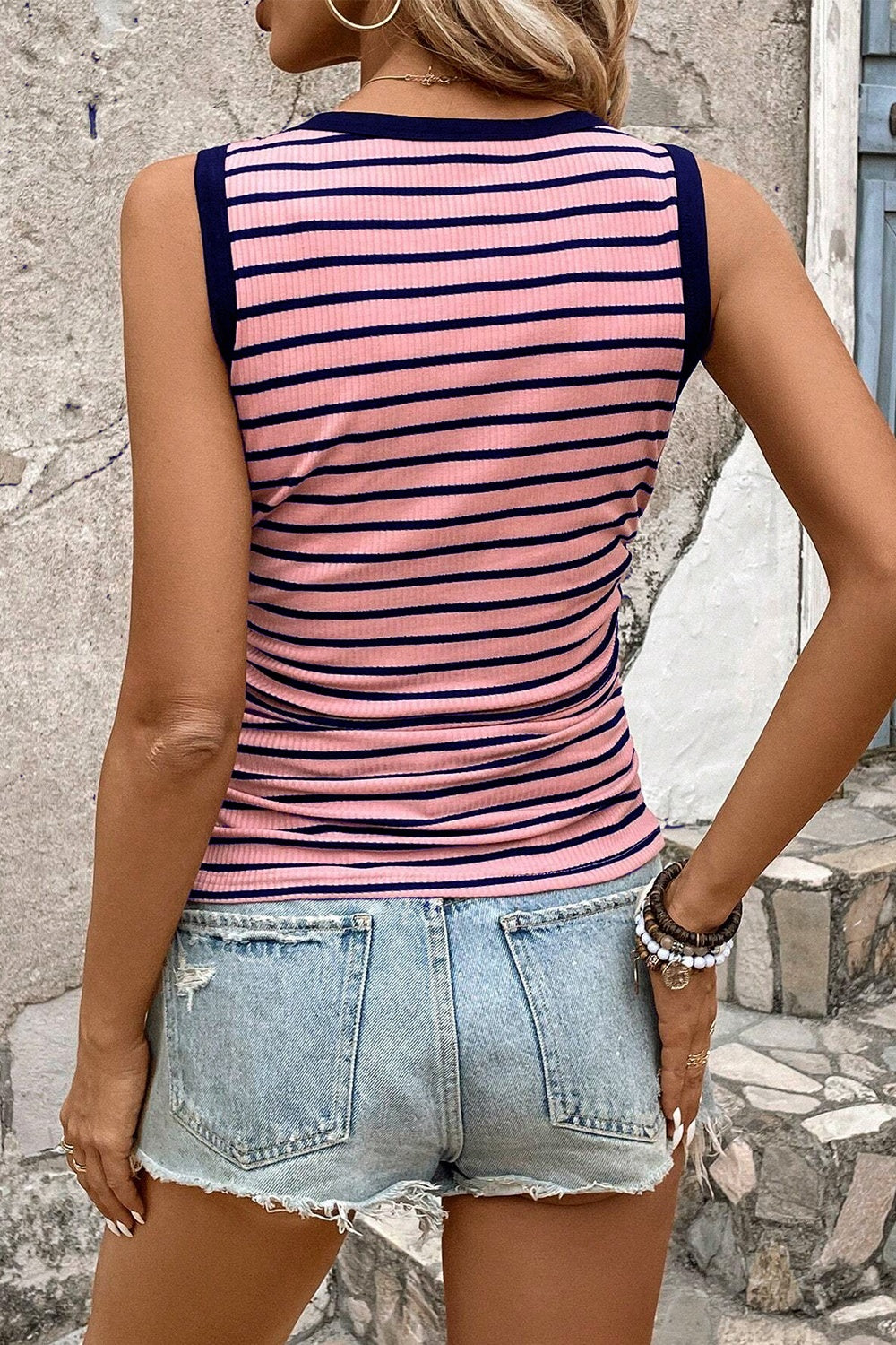 Striped Contrast Round Neck Tank - ThingsWeUseAndLove 