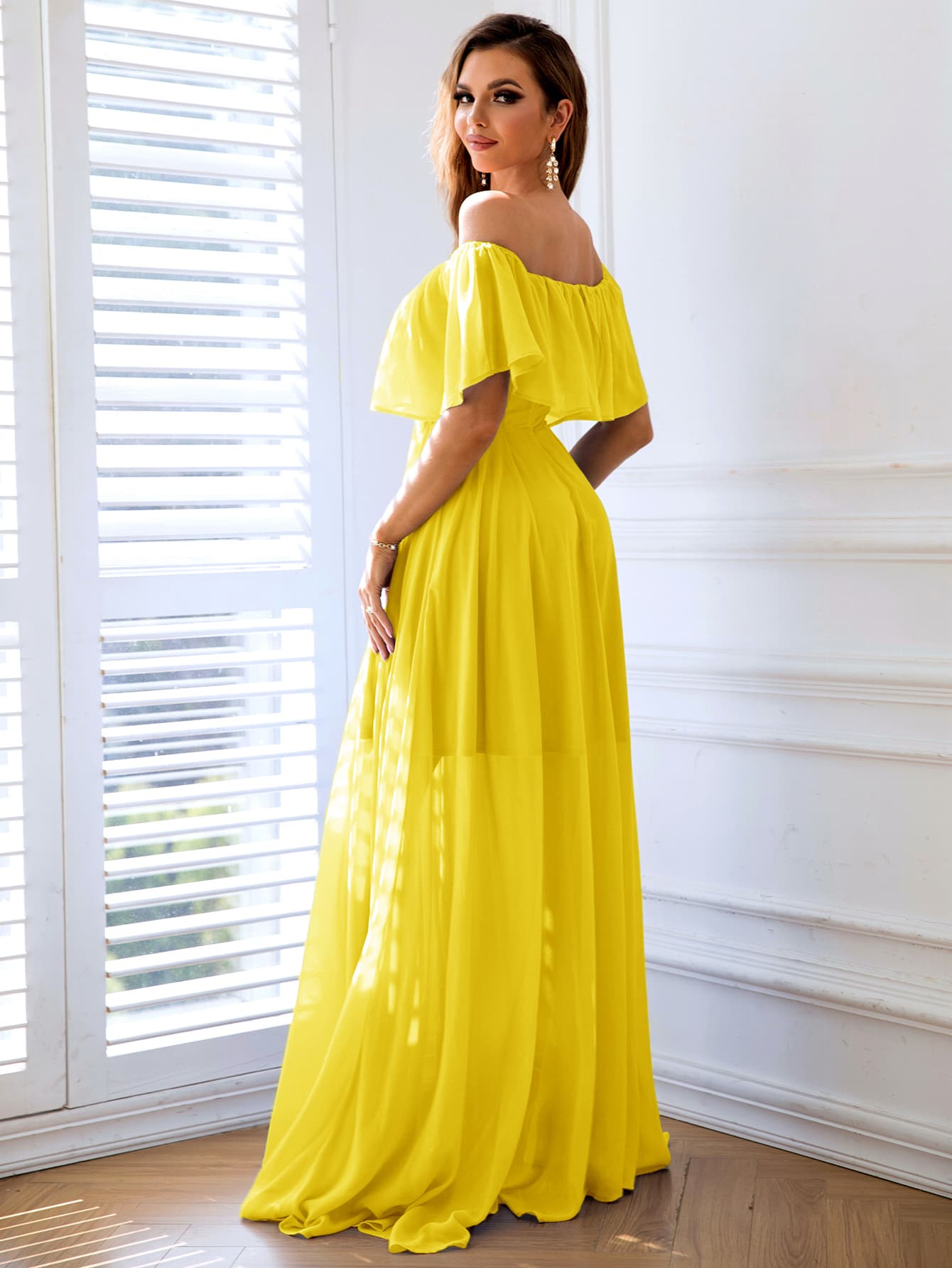 Off-Shoulder Layered Split Maxi Dress - ThingsWeUseAndLove 