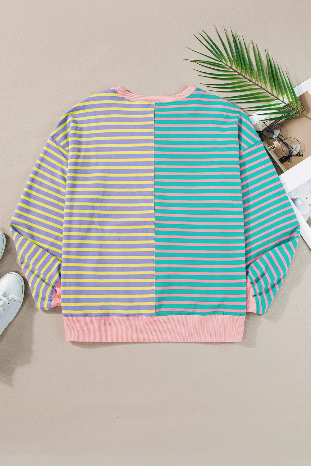 Wistar Contrast Stripes Round Neck Long Sleeve Sweatshirt - ThingsWeUseAndLove 