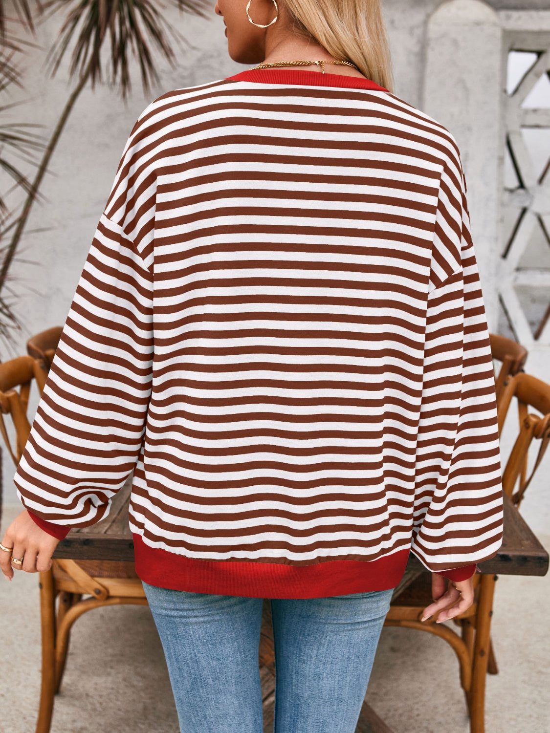 Aviana Contrast Striped Long Sleeve Sweatshirt - ThingsWeUseAndLove 