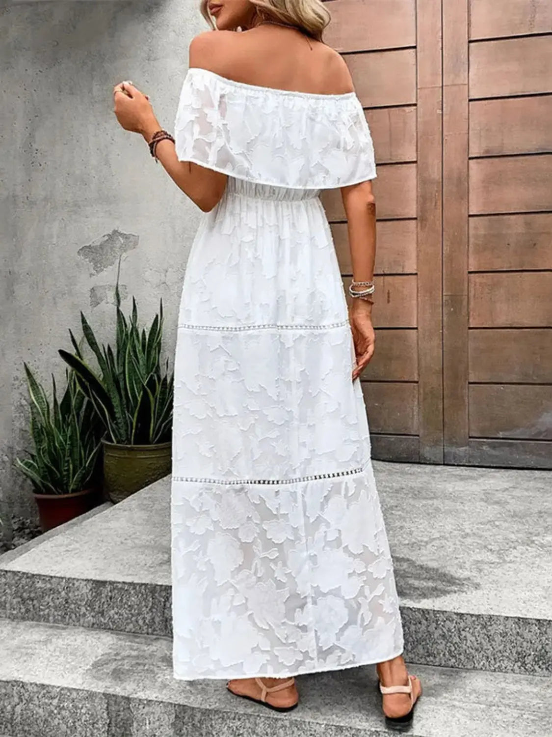 Short Sleeve Off-Shoulder Maxi Dress - ThingsWeUseAndLove 