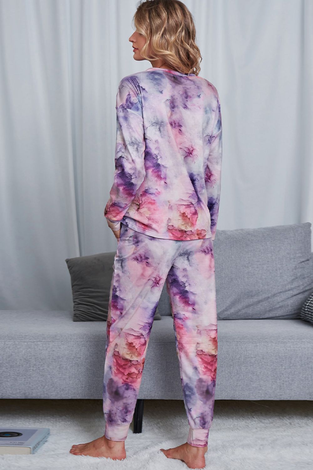 Tie-Dye Crewneck Top and Drawstring Waist Joggers Lounge Set - ThingsWeUseAndLove 