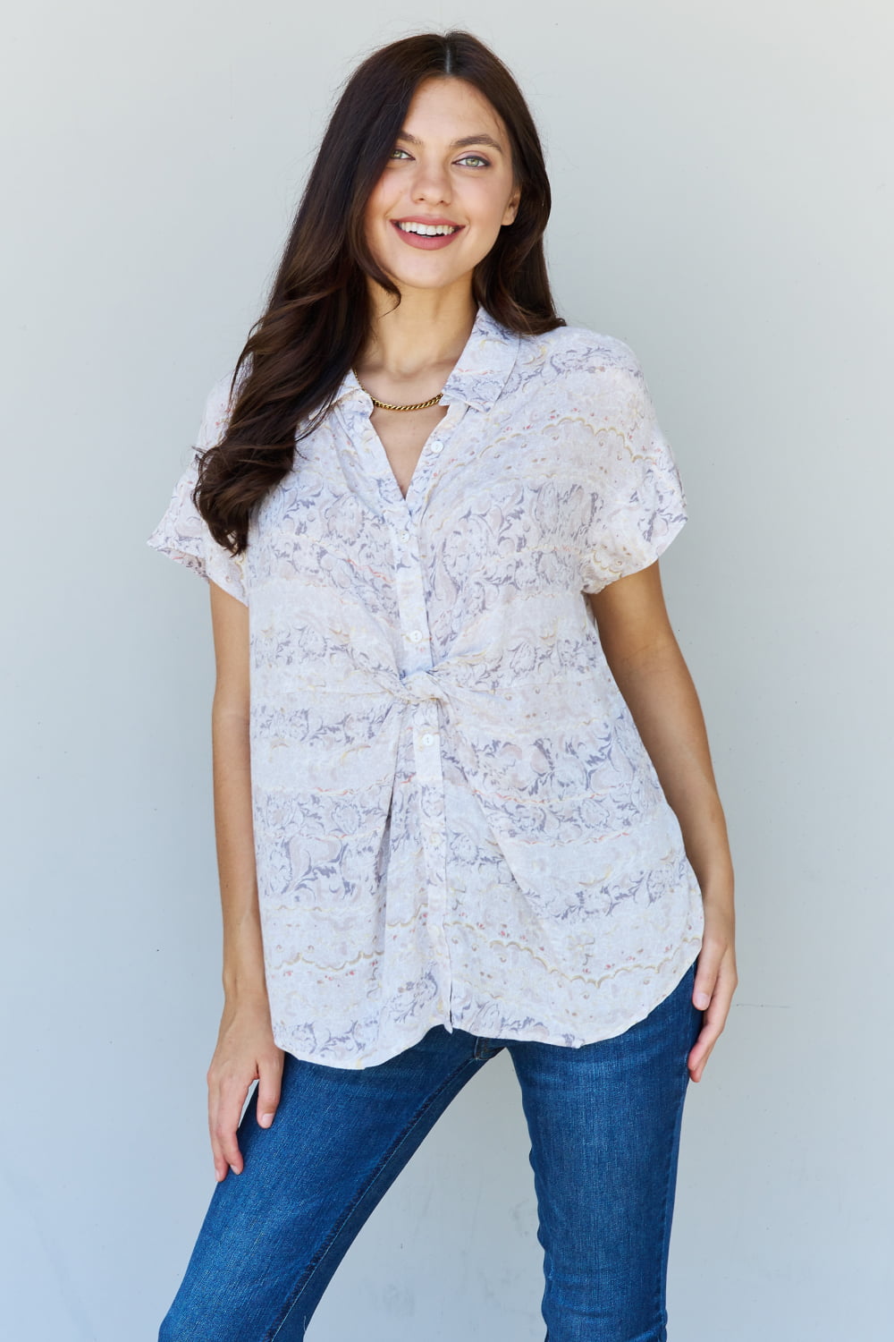 Floral Paisley Print Twist Tunic Top - ThingsWeUseAndLove 