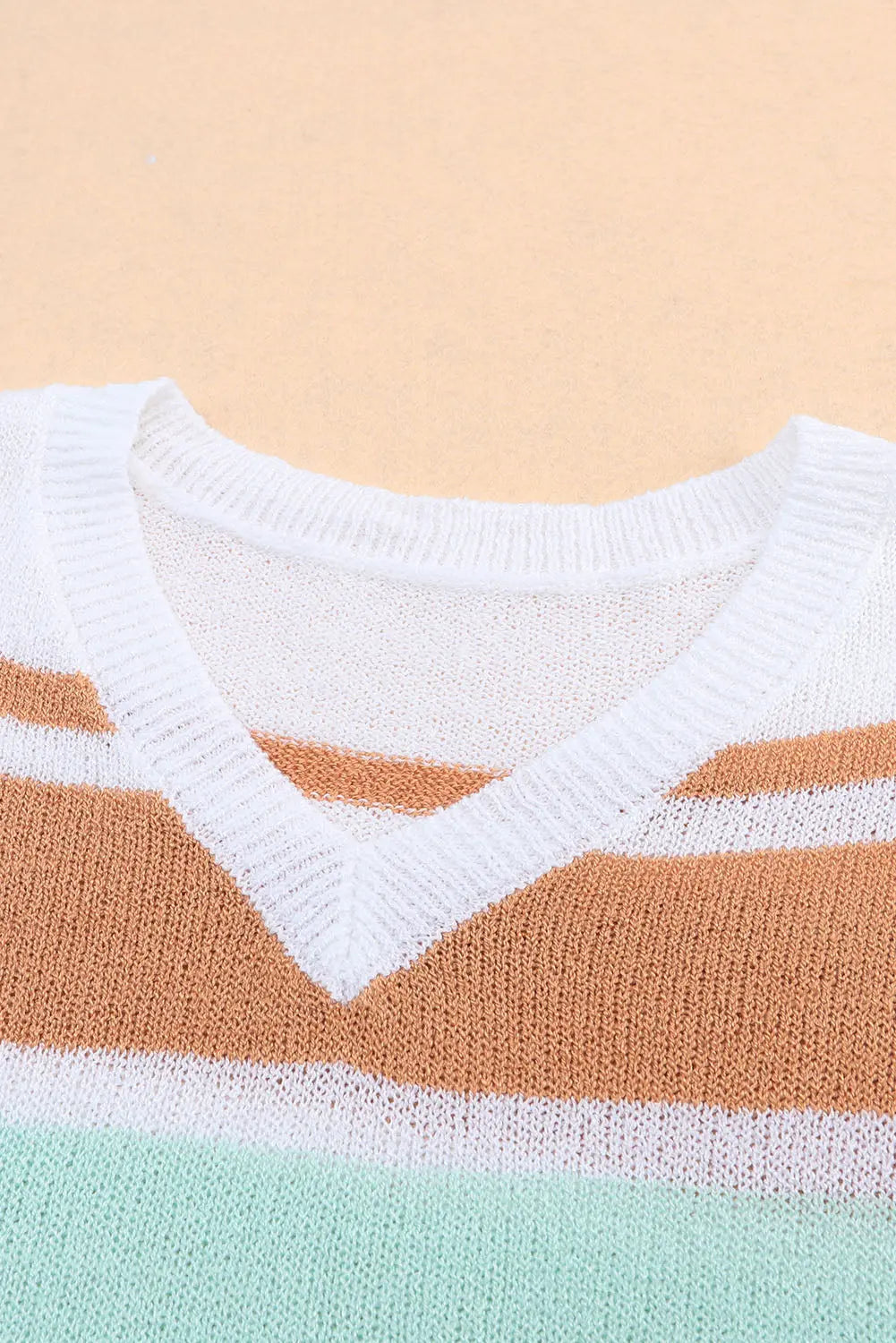 Multicolor Colorblock Stripe V Neck Split Sweater - ThingsWeUseAndLove 