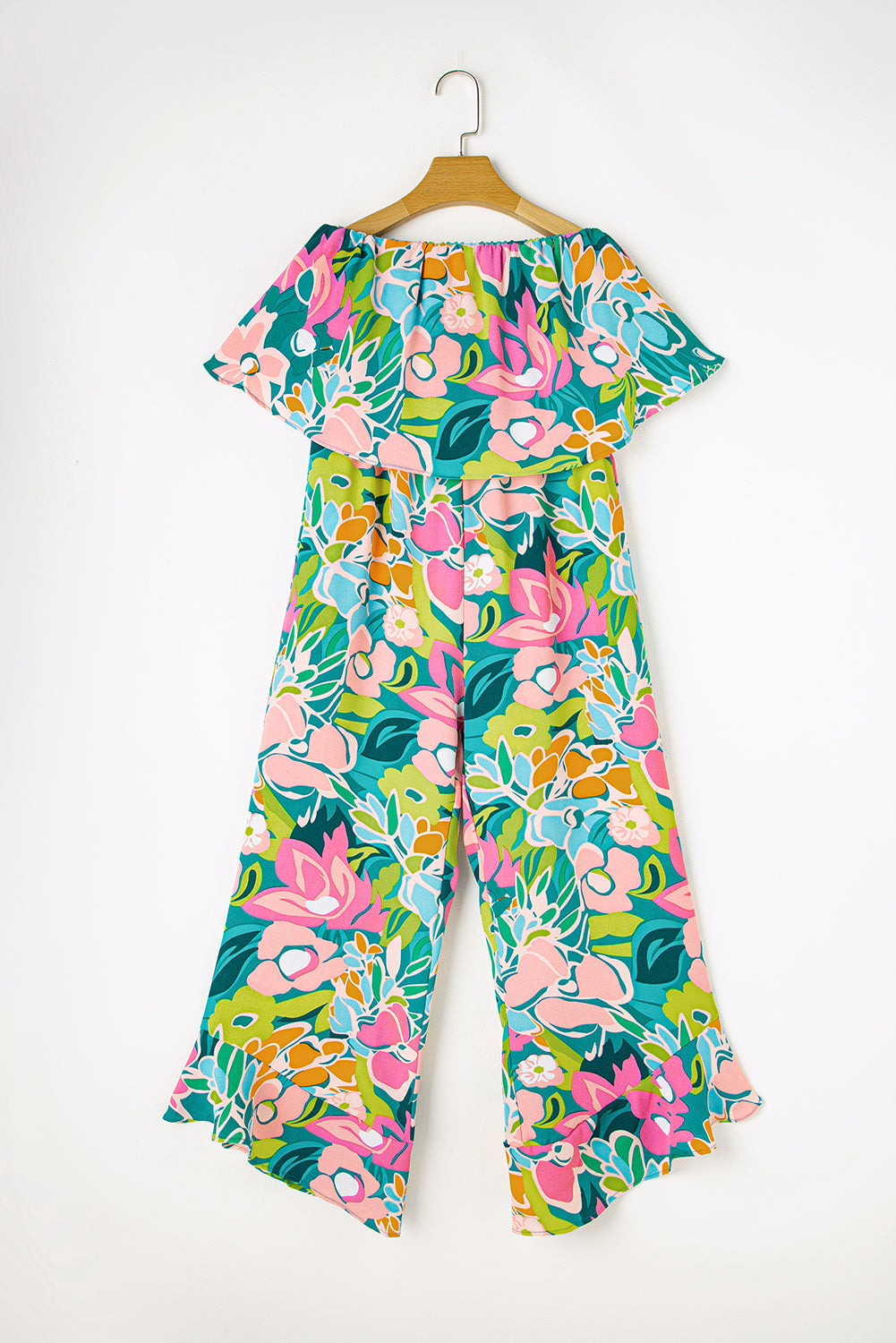 Tropical Print Strapless Ruffle Jumpsuit - ThingsWeUseAndLove 