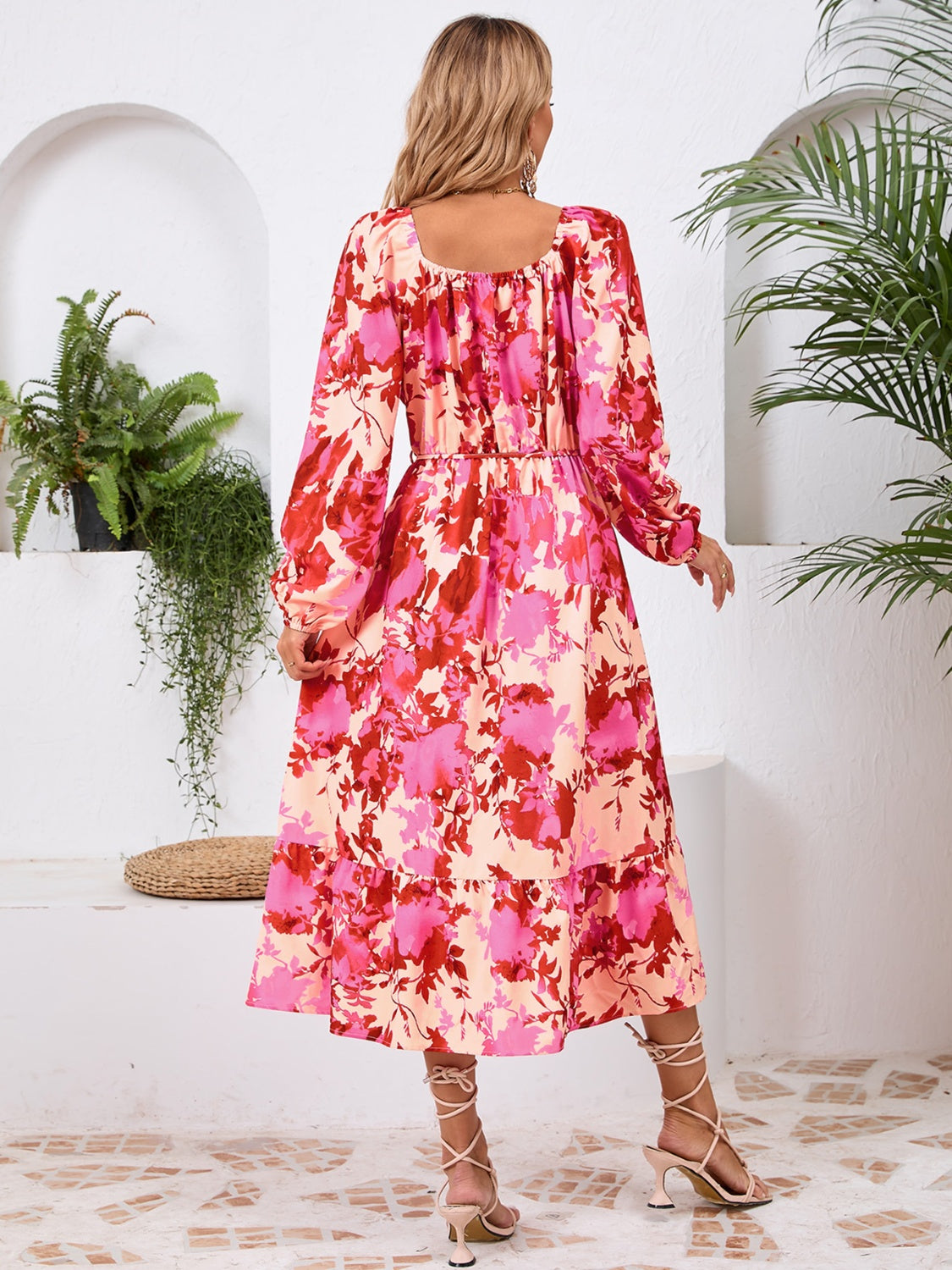 Edite Long Sleeve Printed  Midi Dress - ThingsWeUseAndLove 