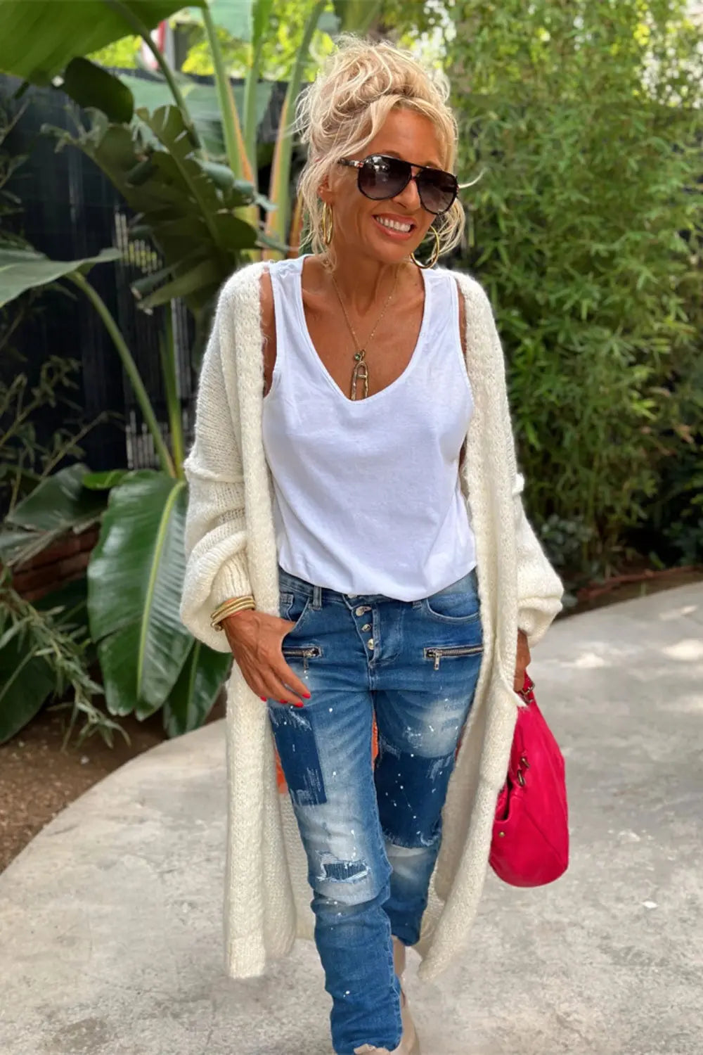 Lyddi Letter Dropped Shoulder Long Sleeve Cardigan - ThingsWeUseAndLove 