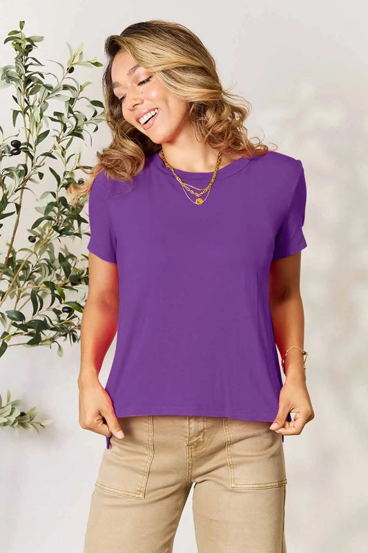 Logan Size-Inclusive Round Neck Short Sleeve T-Shirt - ThingsWeUseAndLove Purple-3XL