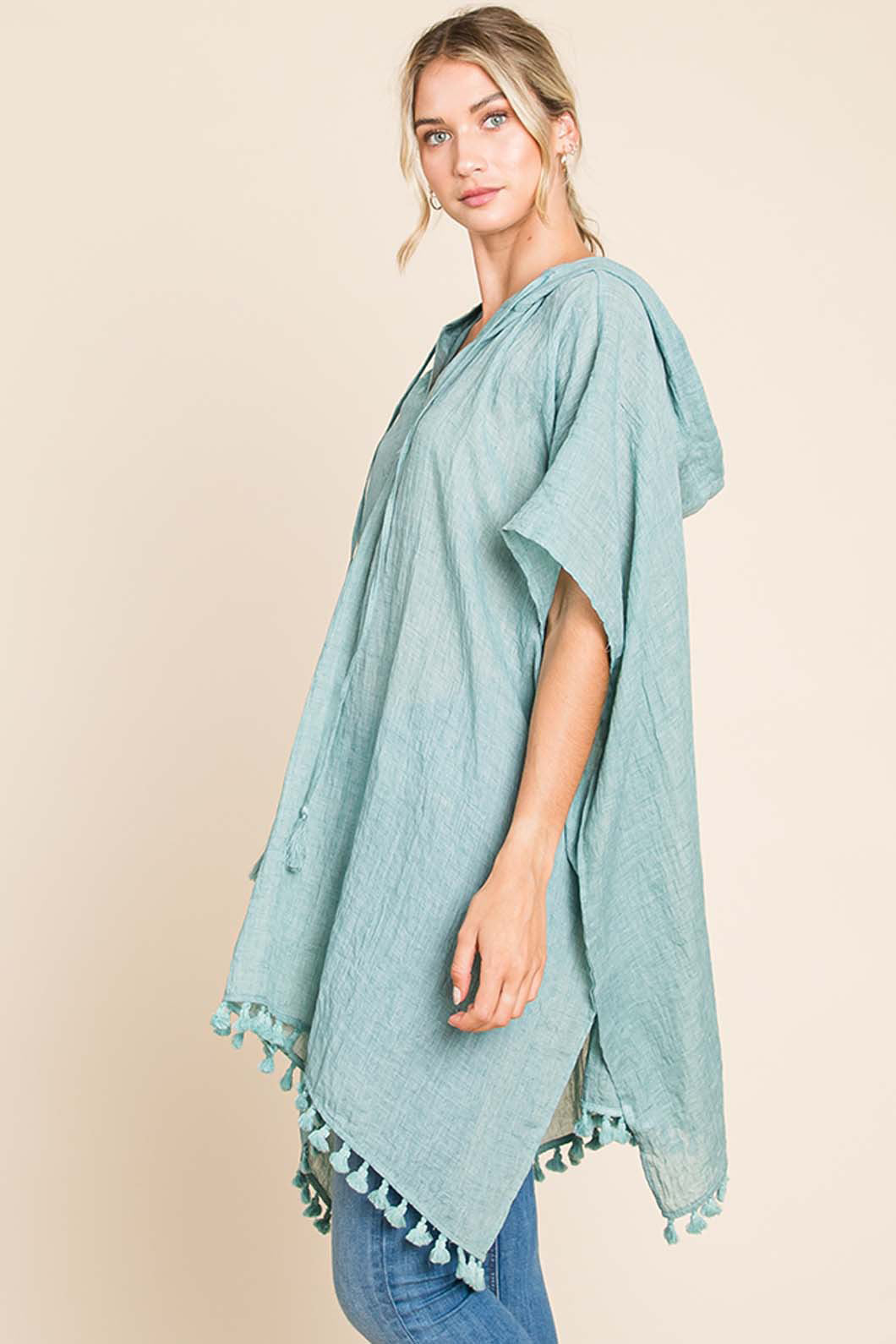 Cotton Bleu by Nu Label Tassel Hem Hooded Cover Up - ThingsWeUseAndLove 