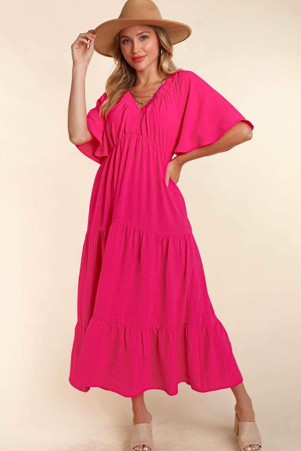 Haptics Tiered Babydoll Maxi Dress with Side Pocket - ThingsWeUseAndLove 