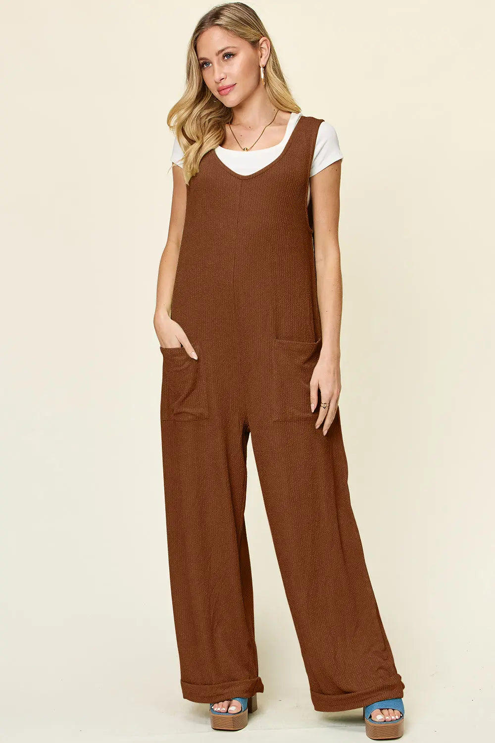 Size-Inclusive Texture Sleeveless Wide Leg Jumpsuit - ThingsWeUseAndLove 