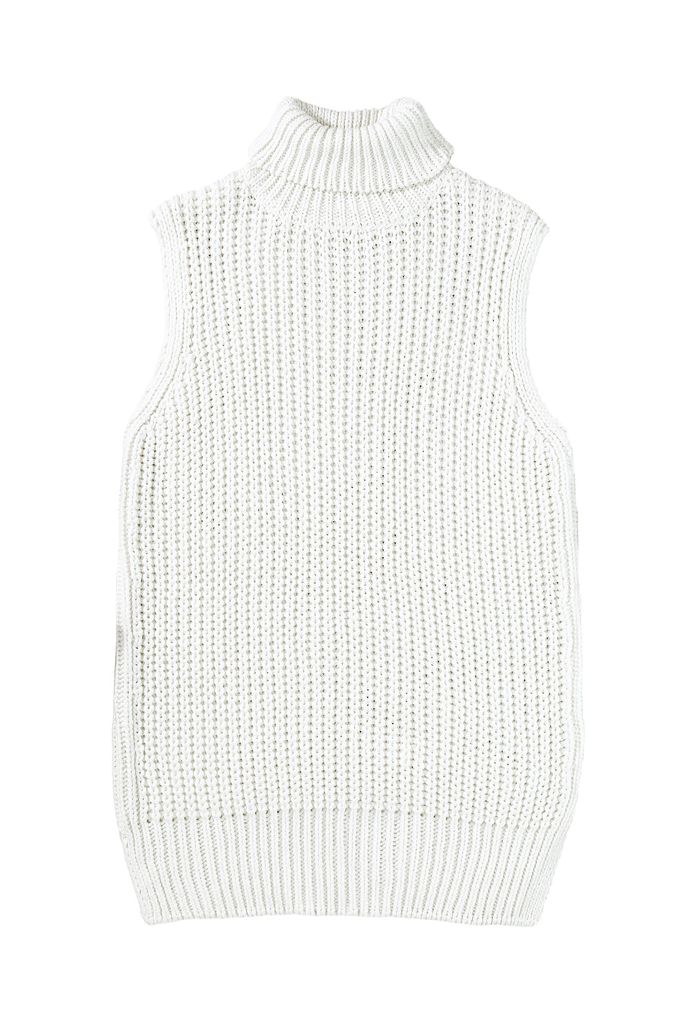 White Turtleneck Knitted Slit Hem Sweater Vest - ThingsWeUseAndLove 