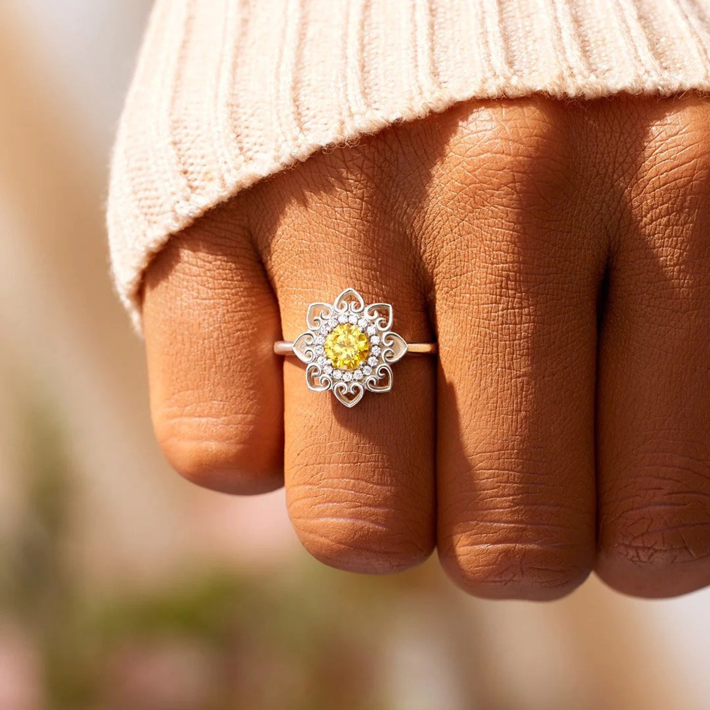 Flower Shape Zircon Platinum-Plated 925 Sterling Silver Ring - ThingsWeUseAndLove 