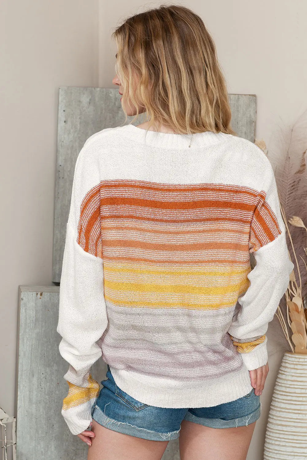 Multicolor Knitted Long Sleeve Pullover Striped Sweater - ThingsWeUseAndLove 