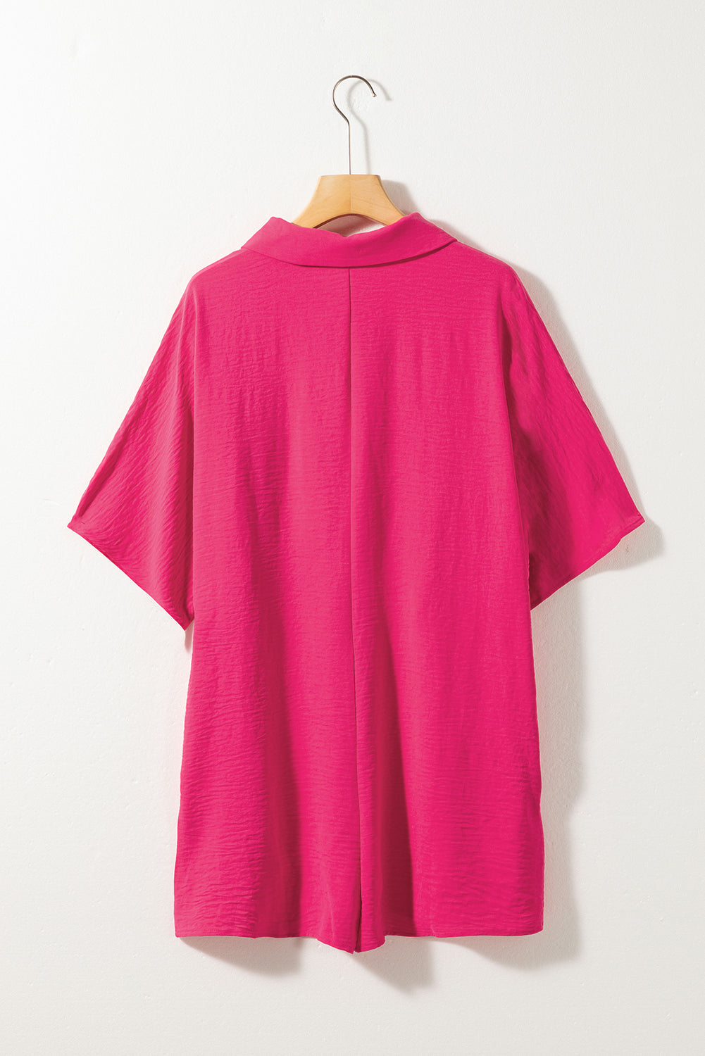 Bright Pink Plain Half Button Collared Pocket Loose Romper - ThingsWeUseAndLove 