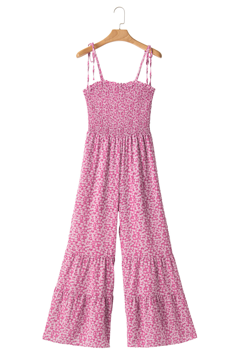 Floral Thin Straps Smocked Bodice Wide Leg Jumpsuit - ThingsWeUseAndLove 