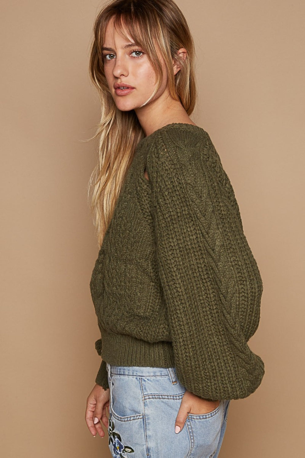 Cable Knit Cutout Long Sleeve Sweater - ThingsWeUseAndLove 