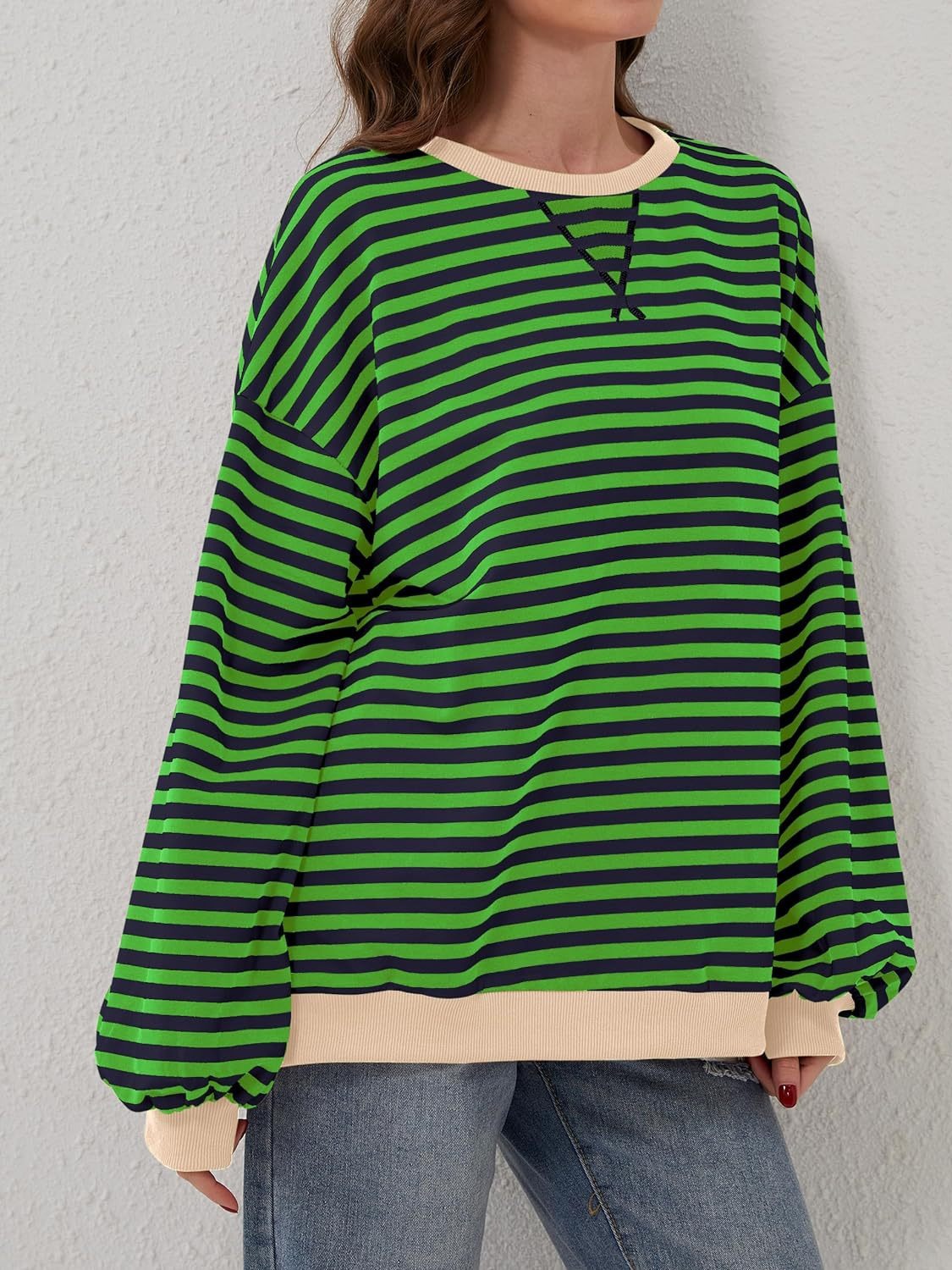 Aviana Contrast Striped Long Sleeve Sweatshirt - ThingsWeUseAndLove 