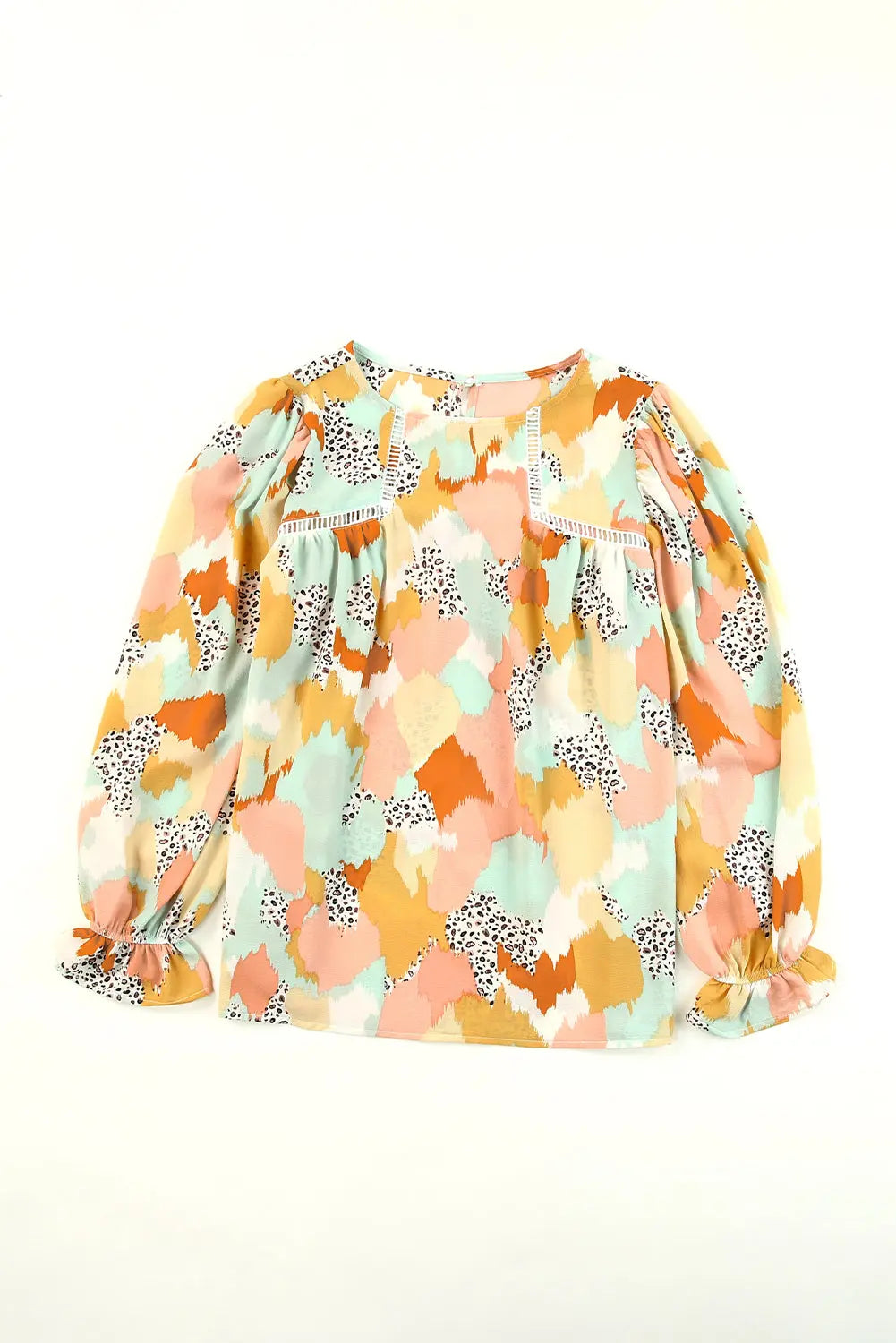 Boho Frill Multicolor Abstract Print Long Sleeve Blouse - ThingsWeUseAndLove 