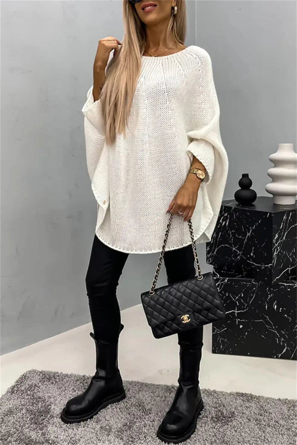 Batwing Sleeve Round Neck Sweater - ThingsWeUseAndLove 