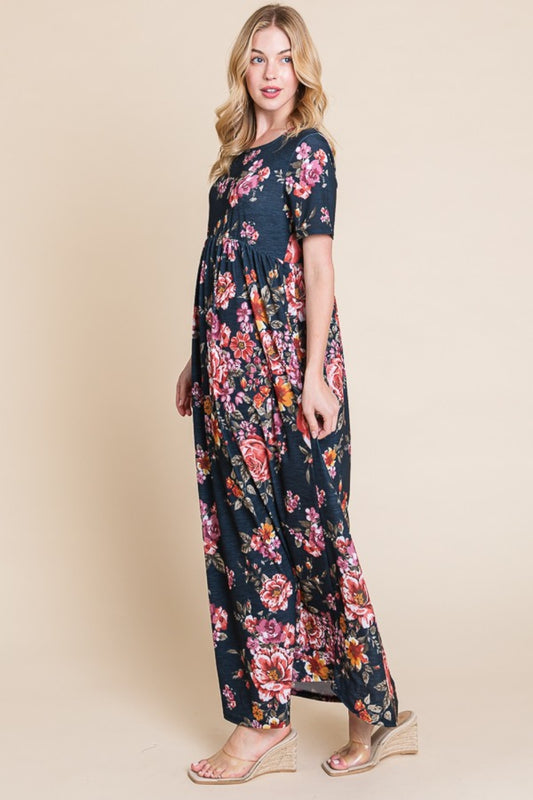 Floral Short Sleeve Maxi Dress - ThingsWeUseAndLove 