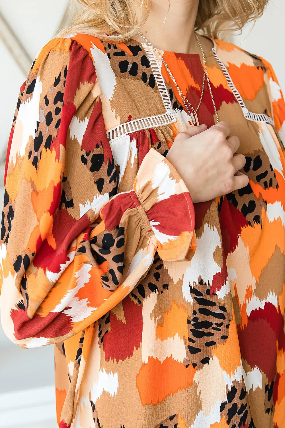 Boho Frill Multicolor Abstract Print Long Sleeve Blouse - ThingsWeUseAndLove 