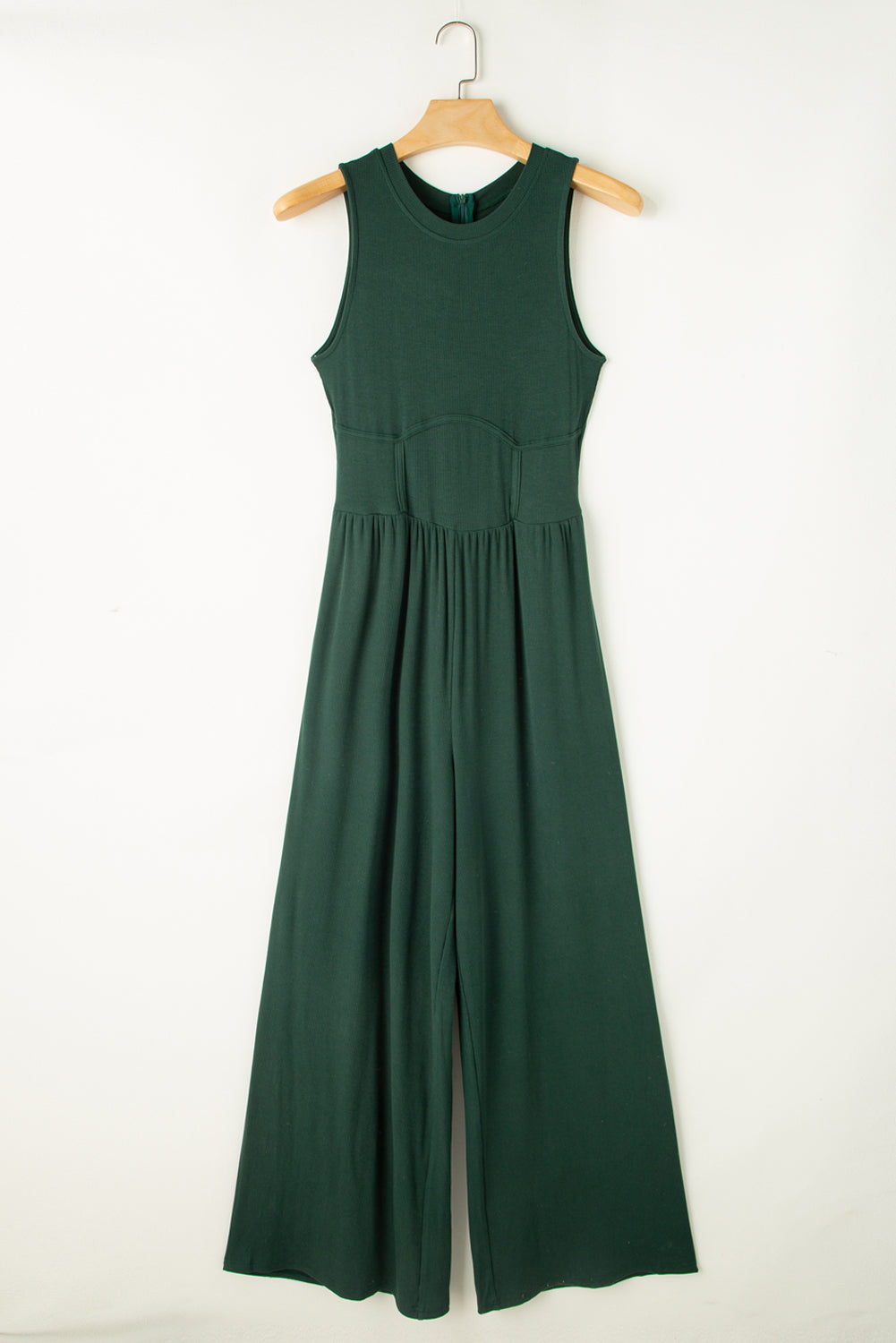 Blackish Green Sleeveless High Waist Wide Leg Jumpsuit - ThingsWeUseAndLove 