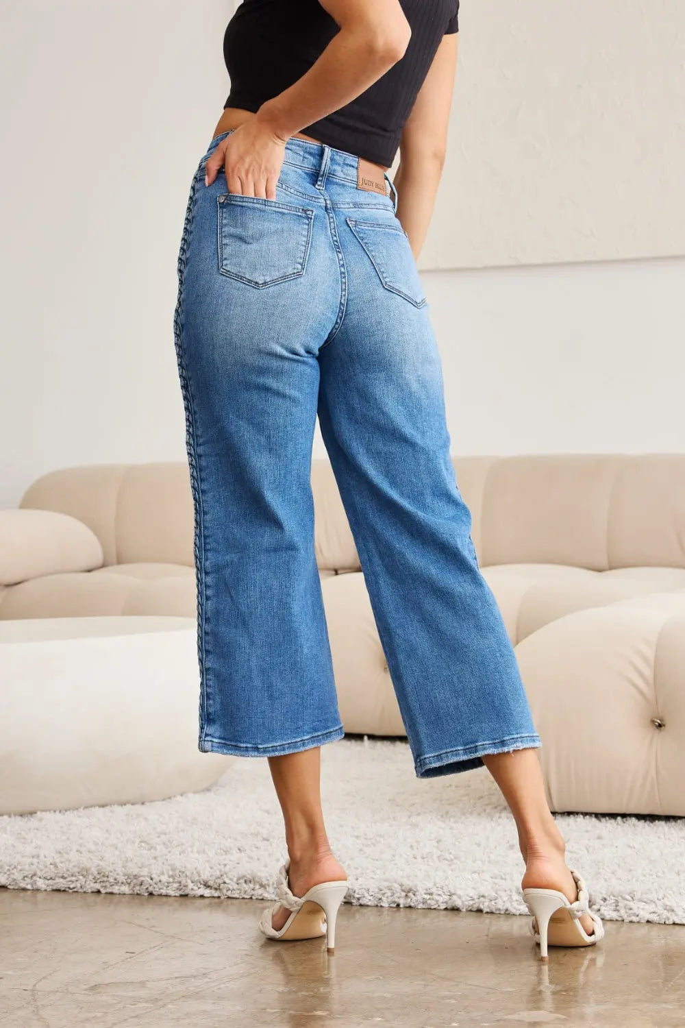 Idra Judy Blue Size Inclusive Braid Side Detail Wide Leg Jeans - ThingsWeUseAndLove 