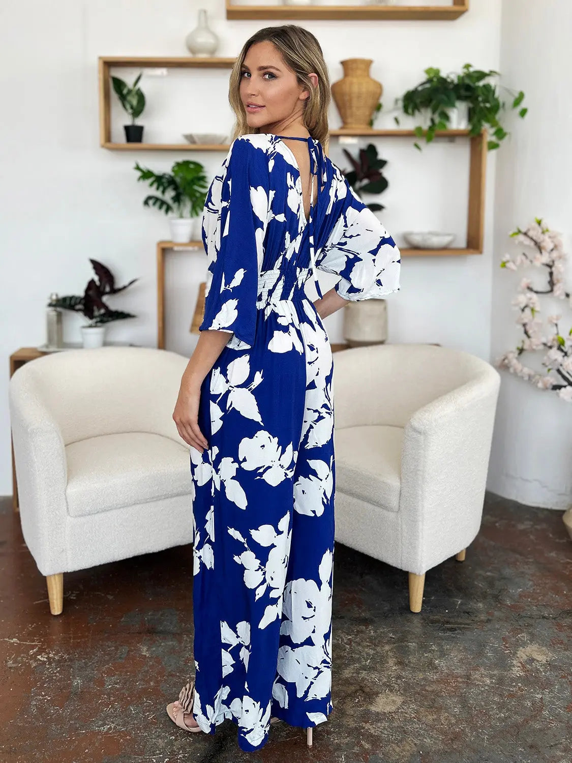 Size Inclusive Printed Tie Back Wide Leg Jumpsuit - ThingsWeUseAndLove 