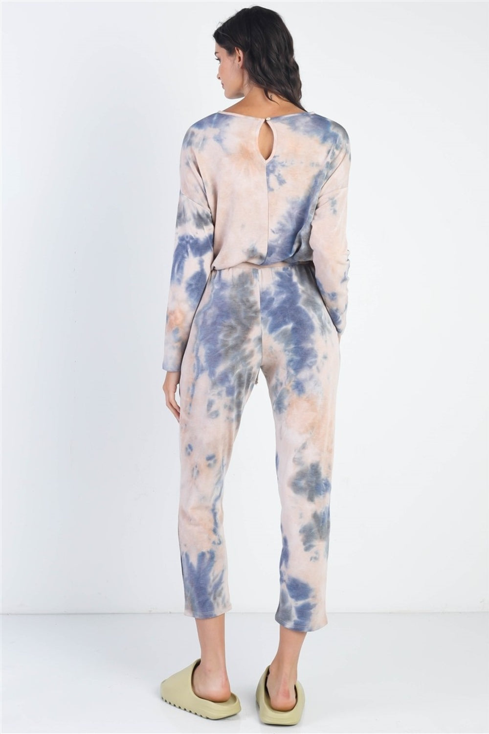 Tie-Dye Round Neck Long Sleeve Jumpsuit - ThingsWeUseAndLove 