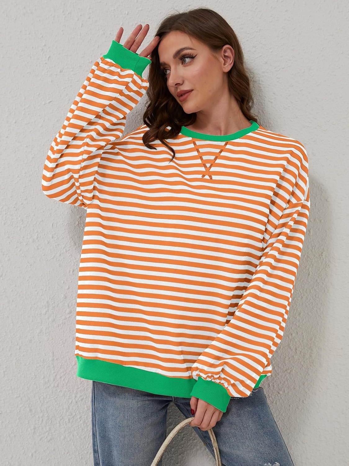 Aviana Contrast Striped Long Sleeve Sweatshirt - ThingsWeUseAndLove 