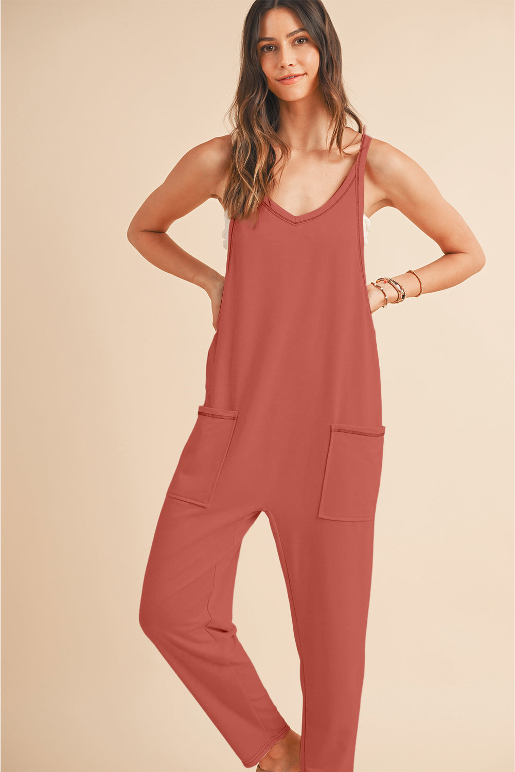 Apricot Solid Color Loose Fit Harem Jumpsuit - ThingsWeUseAndLove Gold-Flame-XL