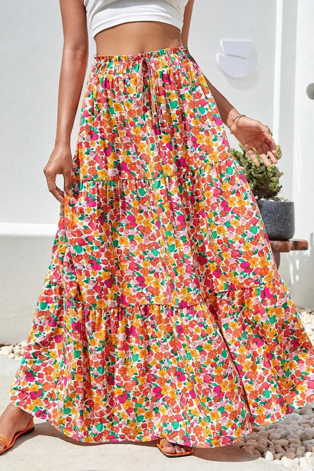 Printed Elastic Waist Maxi Skirt - ThingsWeUseAndLove Floral-XL