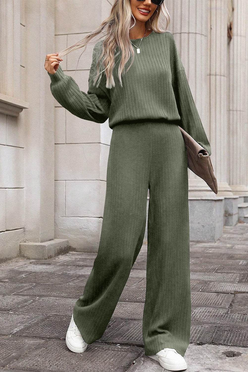 Ribbed Knit Keyhole Back High Waist Jumpsuit - ThingsWeUseAndLove 