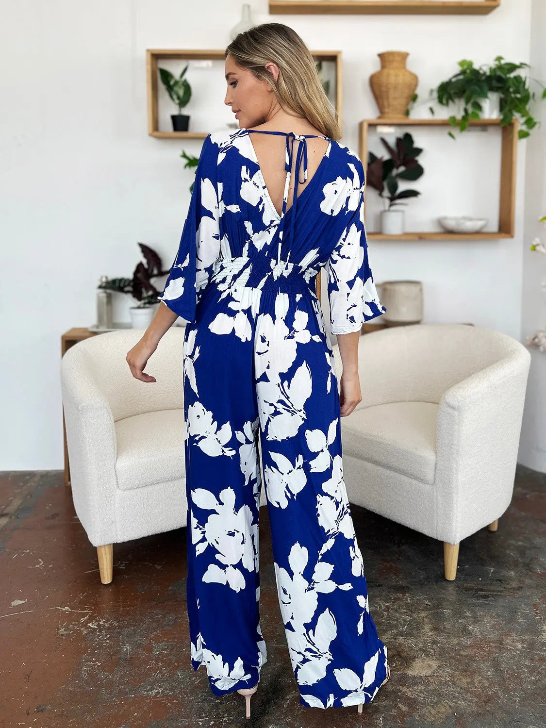 Size Inclusive Printed Tie Back Wide Leg Jumpsuit - ThingsWeUseAndLove 